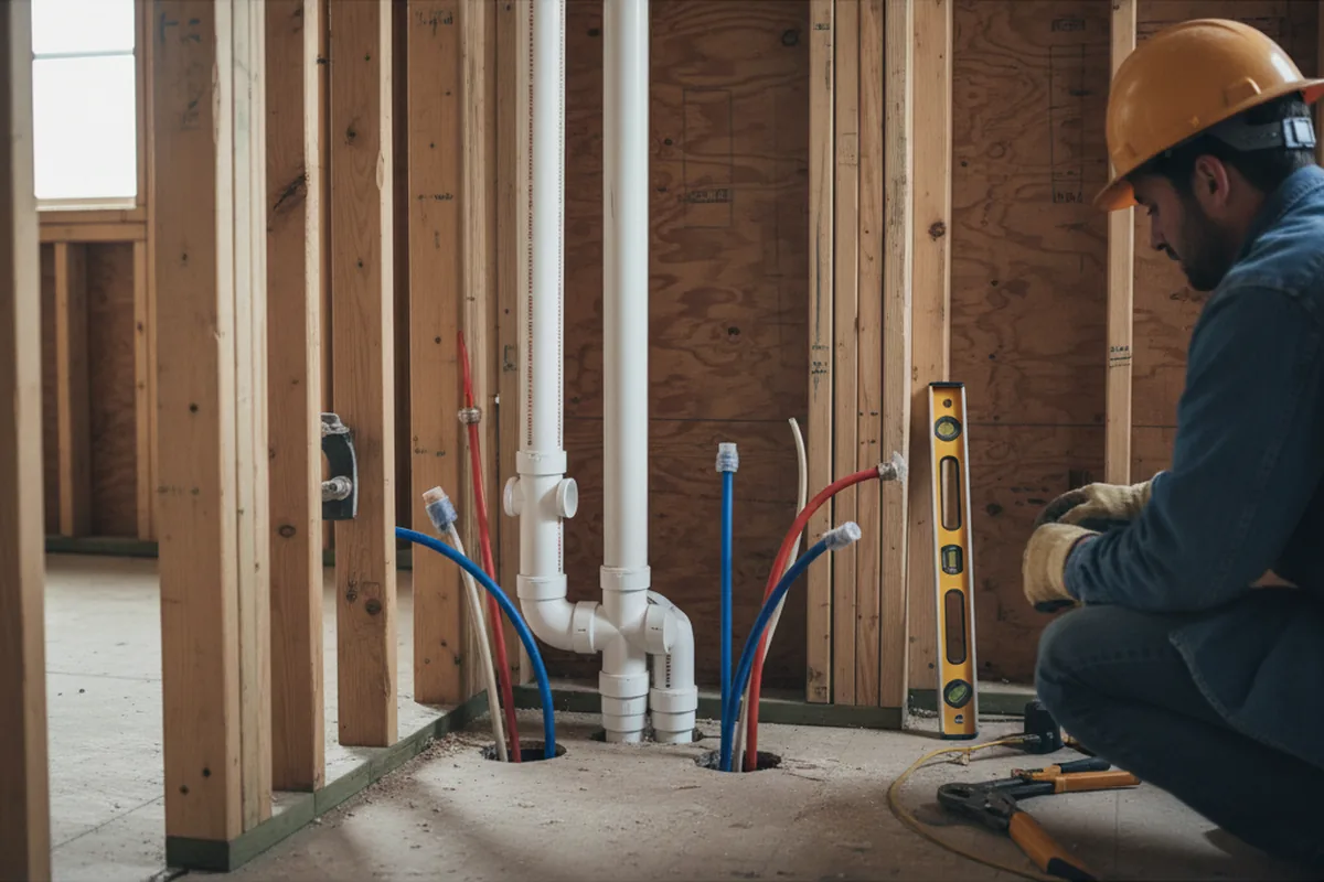 Drain and supply rough-in during Sump Pump Repair in Irene
